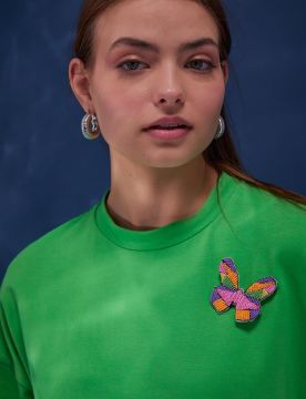 KAYRA Kelebek Broşlu Sweat Yonca Yeşili