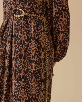 SEÇİL Desenli Zincir Detaylı Jakar Elbise