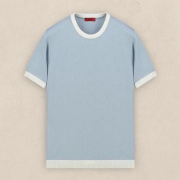 SARAR INTERVIEW  BİSİKLET YAKA KISA KOL DESENLİ MAVİ TRİKO