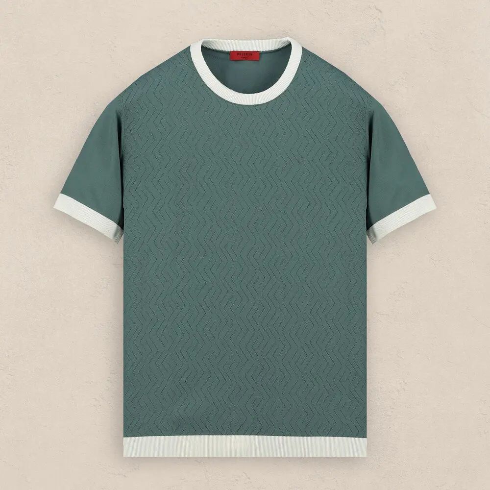 SARAR INTERVIEW BİSİKLET YAKA KISA KOL DESENLİ MİNT YEŞİL TRİKO