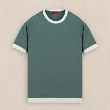 SARAR INTERVIEW BİSİKLET YAKA KISA KOL DESENLİ MİNT YEŞİL TRİKO