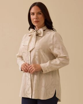 SEÇİL Büyük Beden Fular Yakalı Desenli Jakar Gömlek