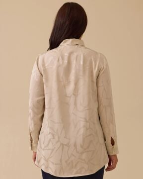 SEÇİL Büyük Beden Fular Yakalı Desenli Jakar Gömlek