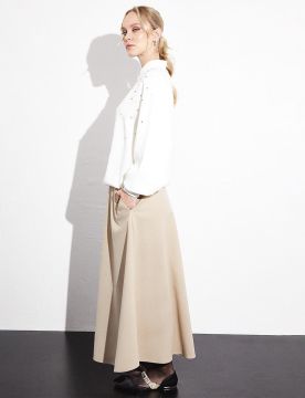 KAYRA Exclusive Taş Ve İncili Reglan Kol Triko Bluz Ekru