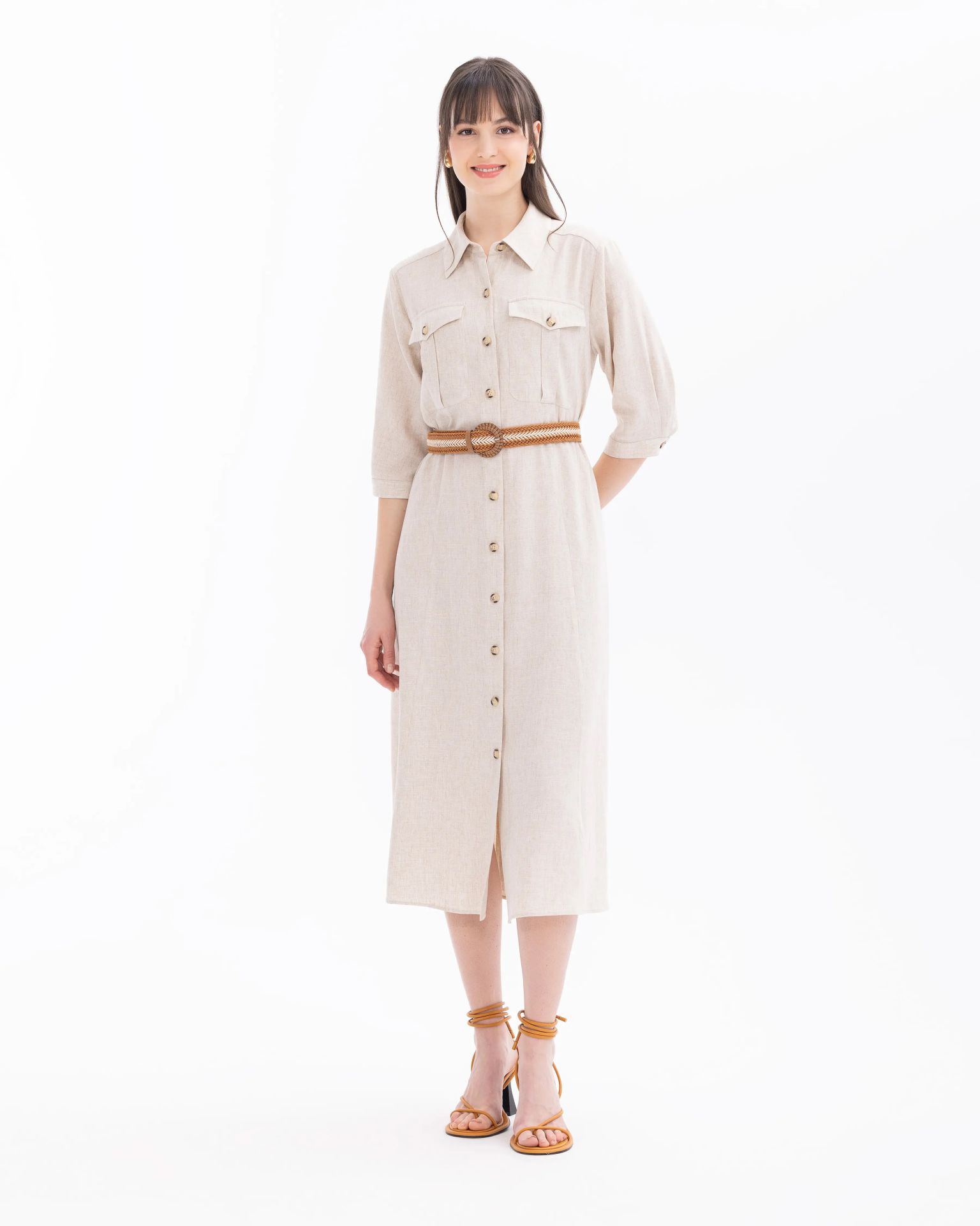 SEÇİL DÜĞMELİ KEMER DETAYLI ELBİSE