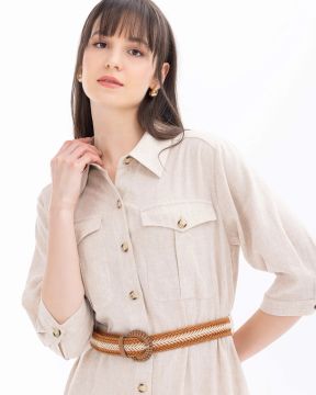 SEÇİL DÜĞMELİ KEMER DETAYLI ELBİSE