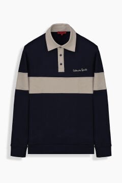 Polo Yaka Açık Lacivert Sweatshirt