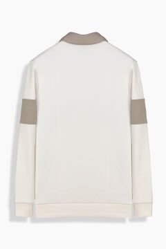 Polo Yaka Ekru Sweatshirt