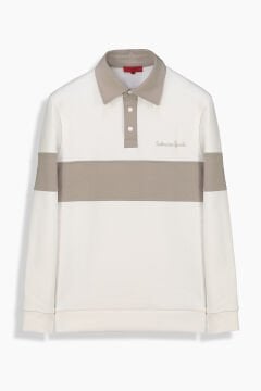 Polo Yaka Ekru Sweatshirt