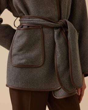 SEÇİL Suni Deri Biyeli Kuşaklı Ceket