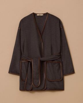 SEÇİL Suni Deri Biyeli Kuşaklı Ceket