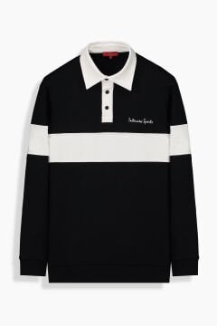 Polo Yaka Siyah Sweatshirt