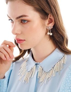 KAYRA Yakası Boncuk İşlemeli Balon Kol Bluz