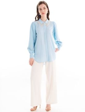 KAYRA Yakası Boncuk İşlemeli Balon Kol Bluz