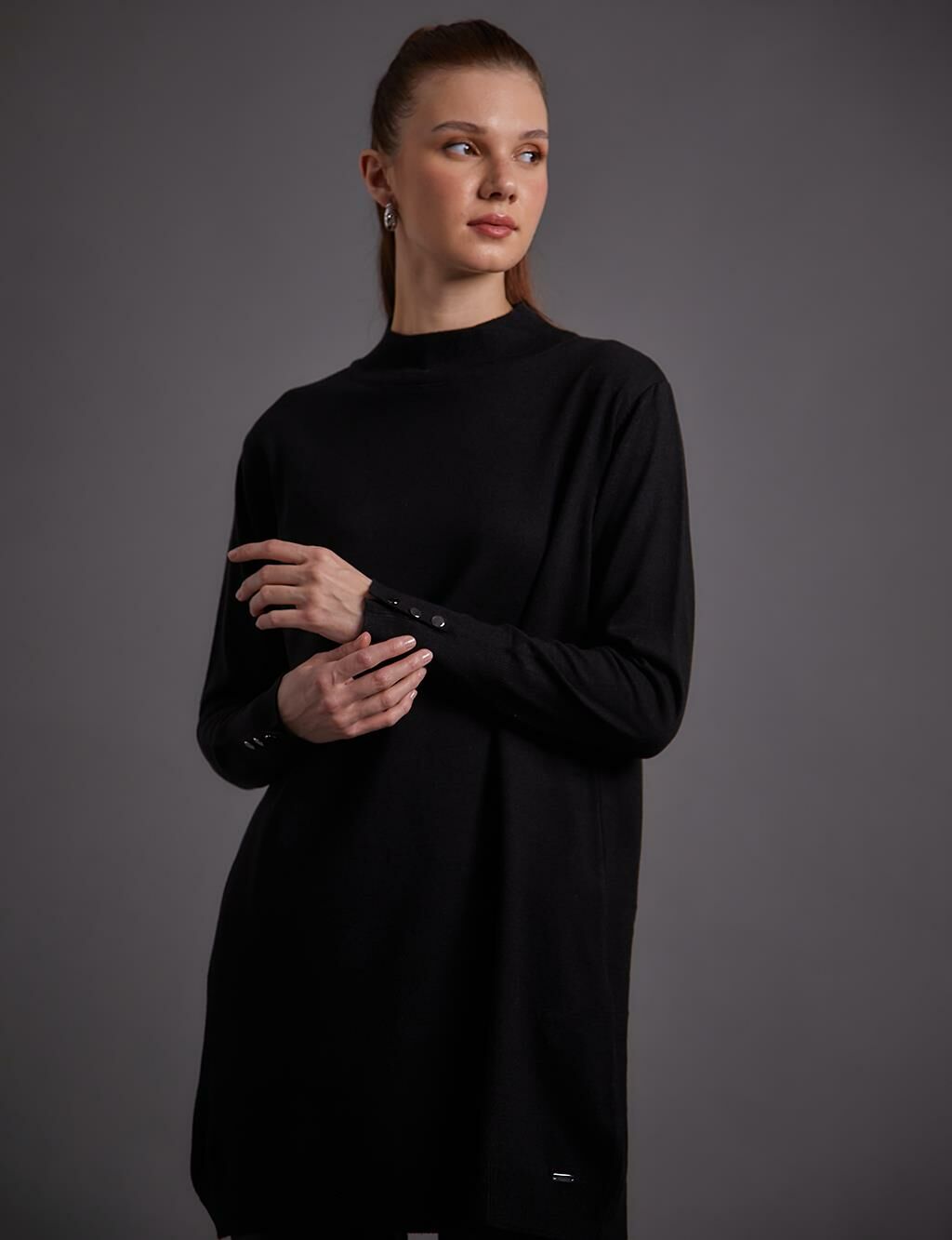 KAYRA Balıkçı Yaka Basic Triko Tunik Siyah
