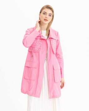 SEÇİL Yazı Detaylı Cepli Yağmurluk - Pembe