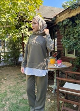 MOODBASIC APLİKE NAKIŞLI KAPÜŞONLU MODAL TAKIM