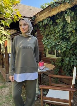 MOODBASIC APLİKE NAKIŞLI KAPÜŞONLU MODAL TAKIM