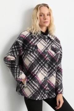 SELEN Önü Düğmeli Düşük Kol Ekose Kaban