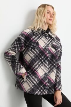 SELEN Önü Düğmeli Düşük Kol Ekose Kaban