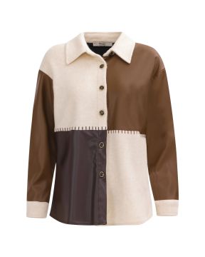 SEÇİL DÜĞMELİ SUNİ DERİ DETAYLI KUMAŞ GEÇİŞLİ CEKET