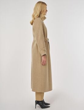 KAYRA Dik Yaka Kuşaklı Kaşe Kaban