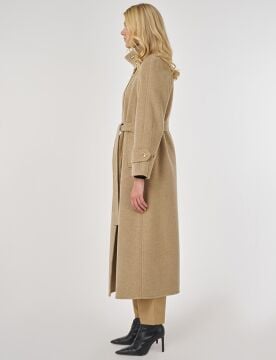 KAYRA Dik Yaka Kuşaklı Kaşe Kaban