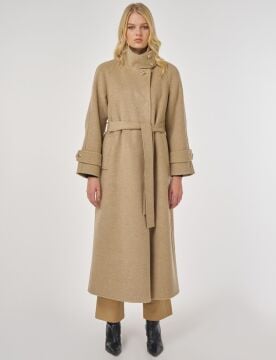 KAYRA Dik Yaka Kuşaklı Kaşe Kaban