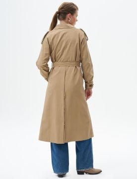 KAYRA Gold Düğme Detaylı Kruvaze TRENCKOT