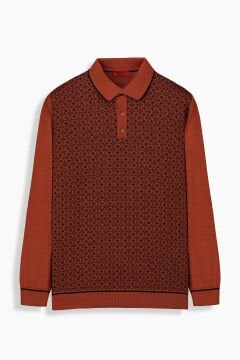 Interview Sarar Düğmeli Polo Yaka Kiremit Triko