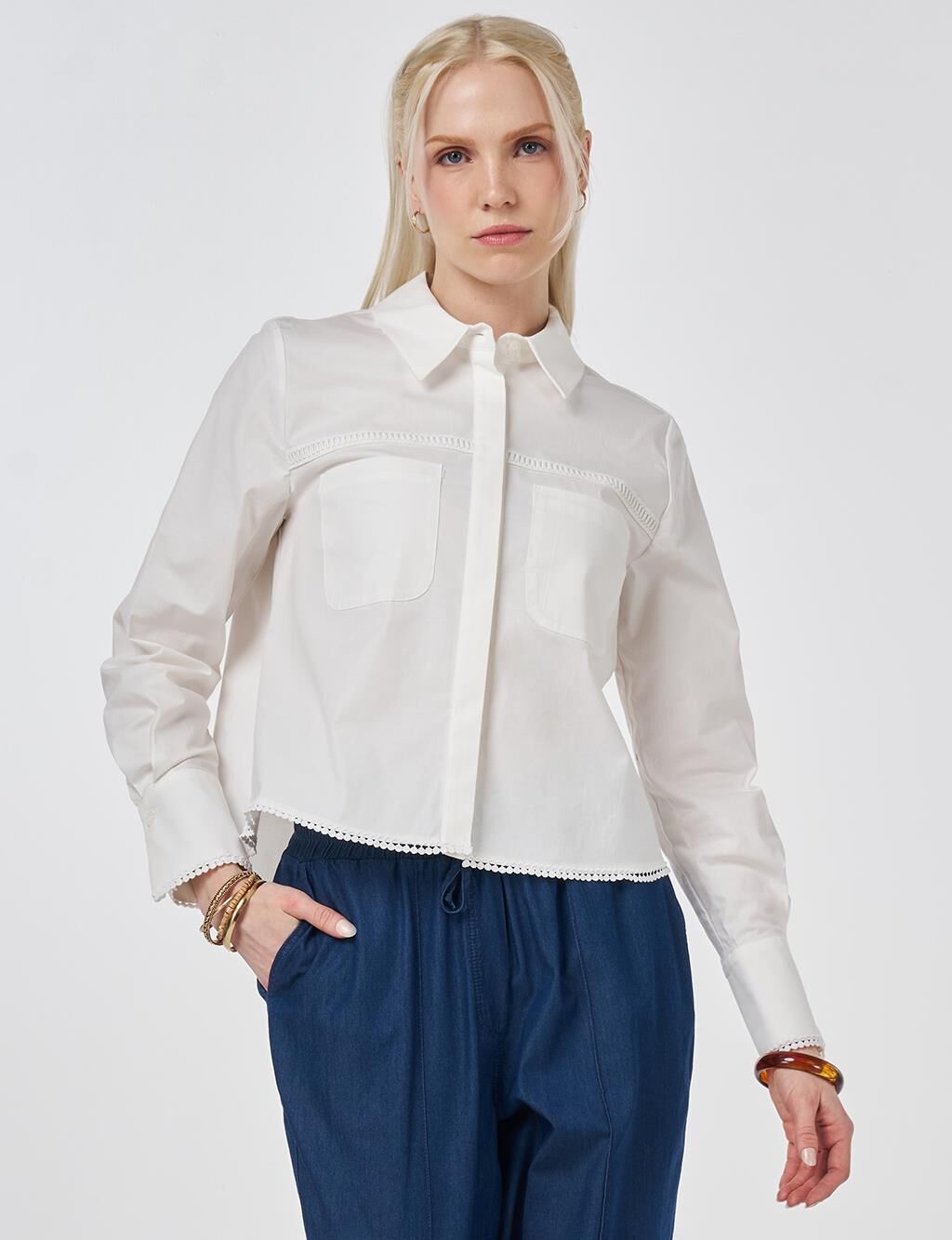 KAYRA Şerit Fistolu Pamuklu Bluz