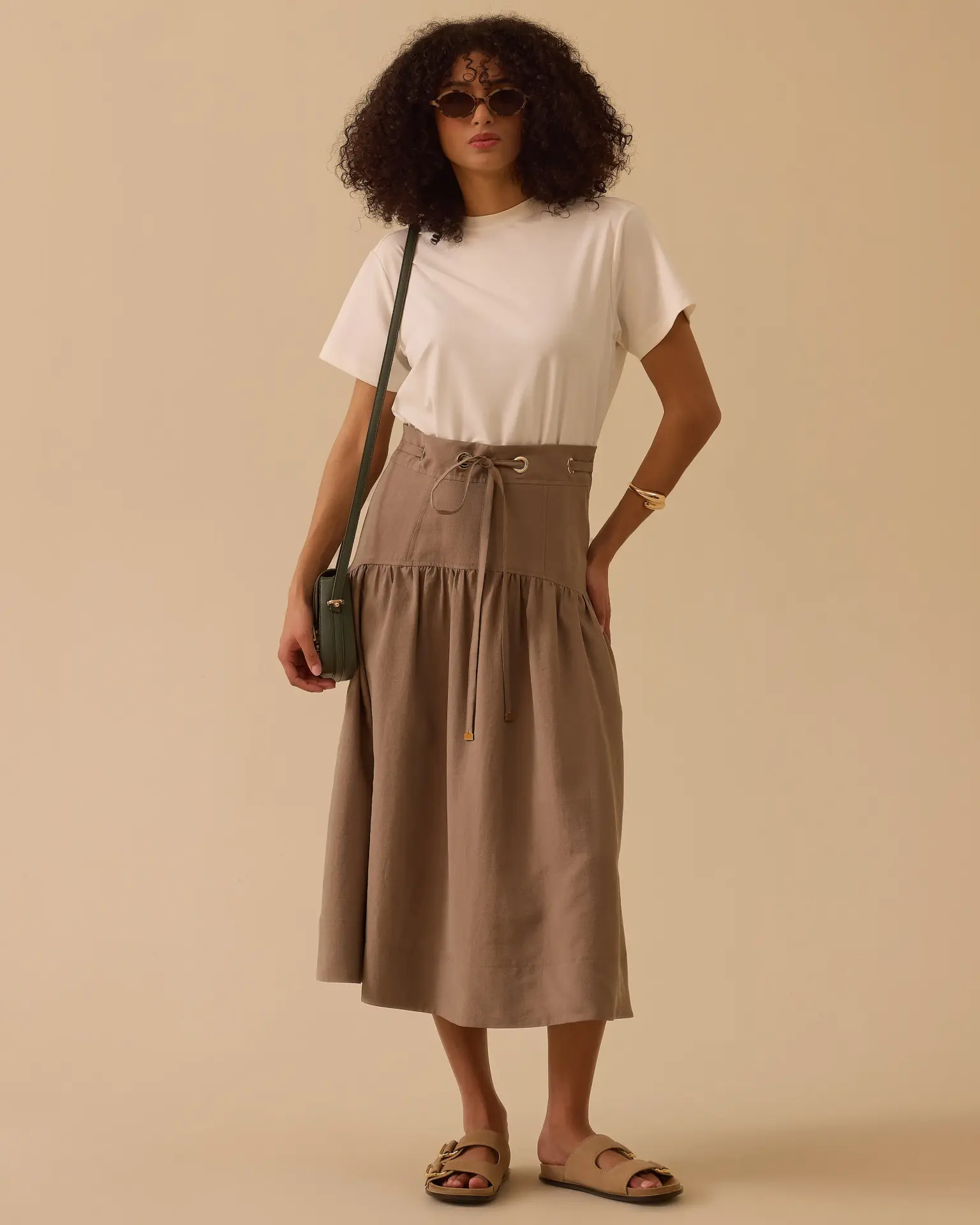 SEÇİL Çift Kumaşlı Bel Bağcıklı Elbise