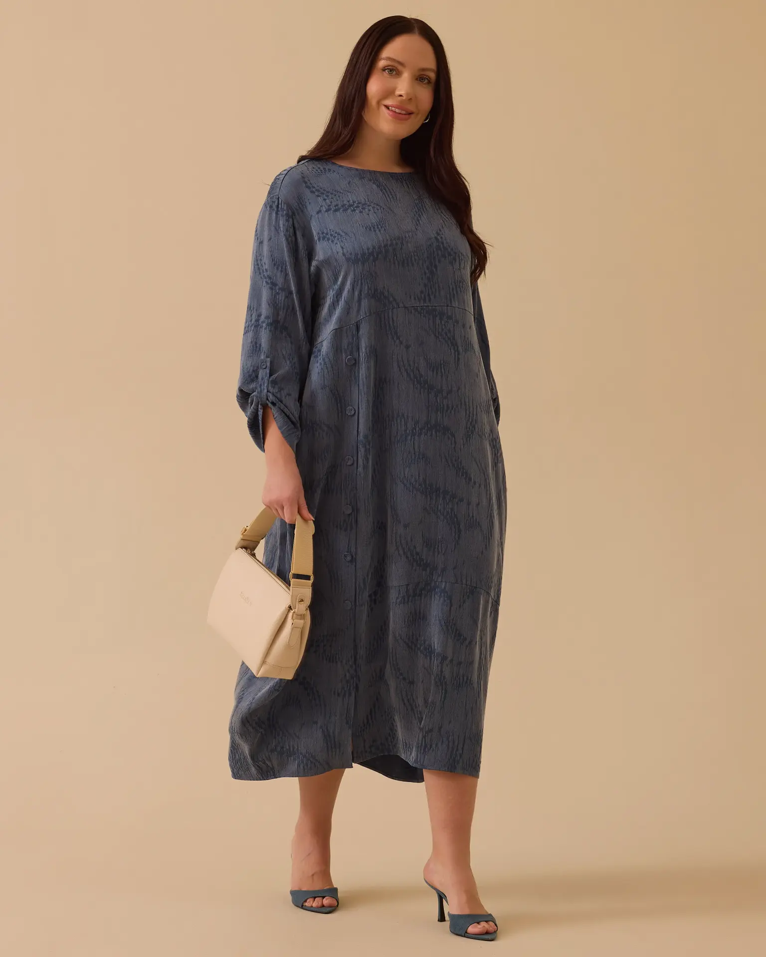 SEÇİL Büyük Beden Desenli Cepli Elbise