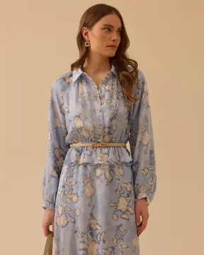 SEÇİL Desenli Kemerli Şifon Elbise