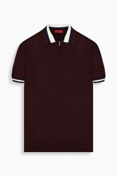 SARAR Polo Yaka Fermuarlı Bordo Triko Tişört INTERVIEW