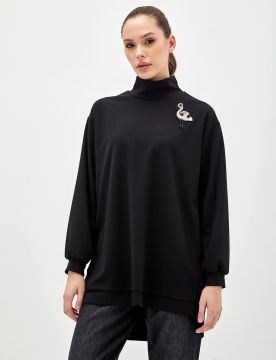 KAYRA Flamingo Figürlü Dik Yaka Sweatshirt