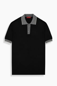 SARAR Relax Fit Kontrast Polo Yaka Siyah Triko Tişört INTERVIEW