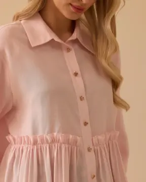 SEÇİL Büzgü Detaylı Oversize Gömlek Yaka Tunik