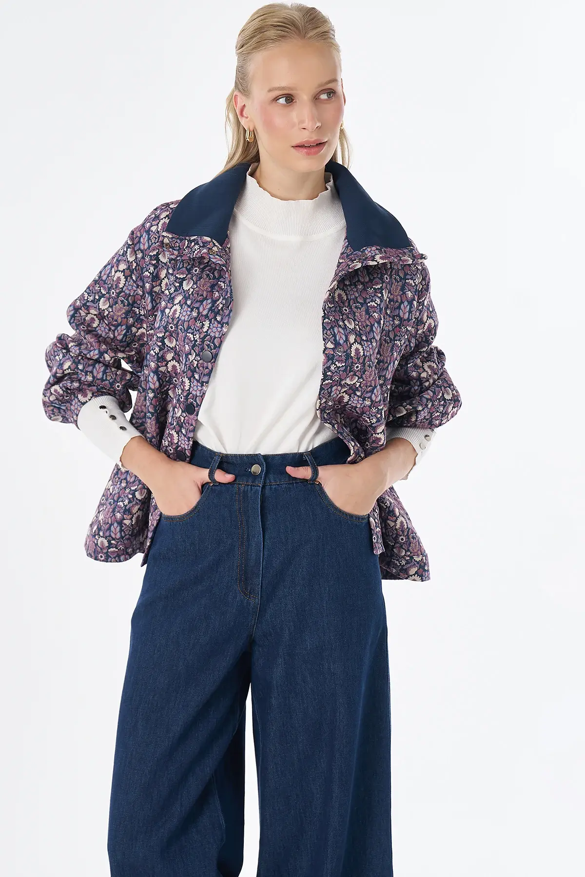 KAYRA Floral Desen Dik Yaka Ceket