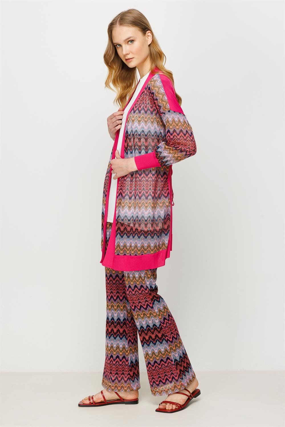 Ghisa Triko Detaylı Hırka Pantolon Takımı FUŞYA