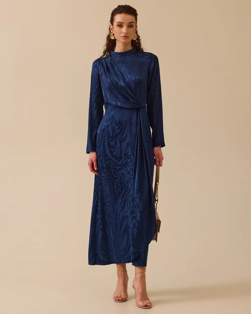 SEÇİL parlak dokulu desenli maksi elbise