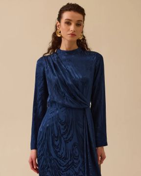 SEÇİL parlak dokulu desenli maksi elbise