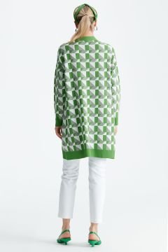 TIĞ STORE GEOMETRİK DESENLİ RAYON HIRKA YEŞİL