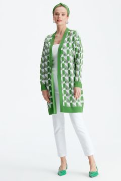 TIĞ STORE GEOMETRİK DESENLİ RAYON HIRKA YEŞİL