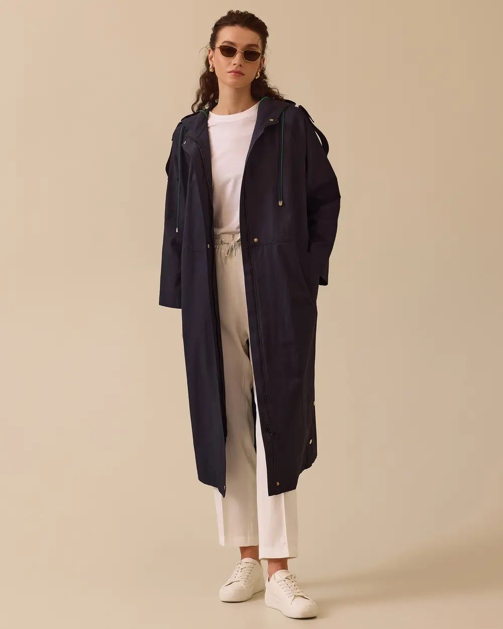 SEÇİL Kapüşonlu Düğme Detaylı Uzun Trençkot