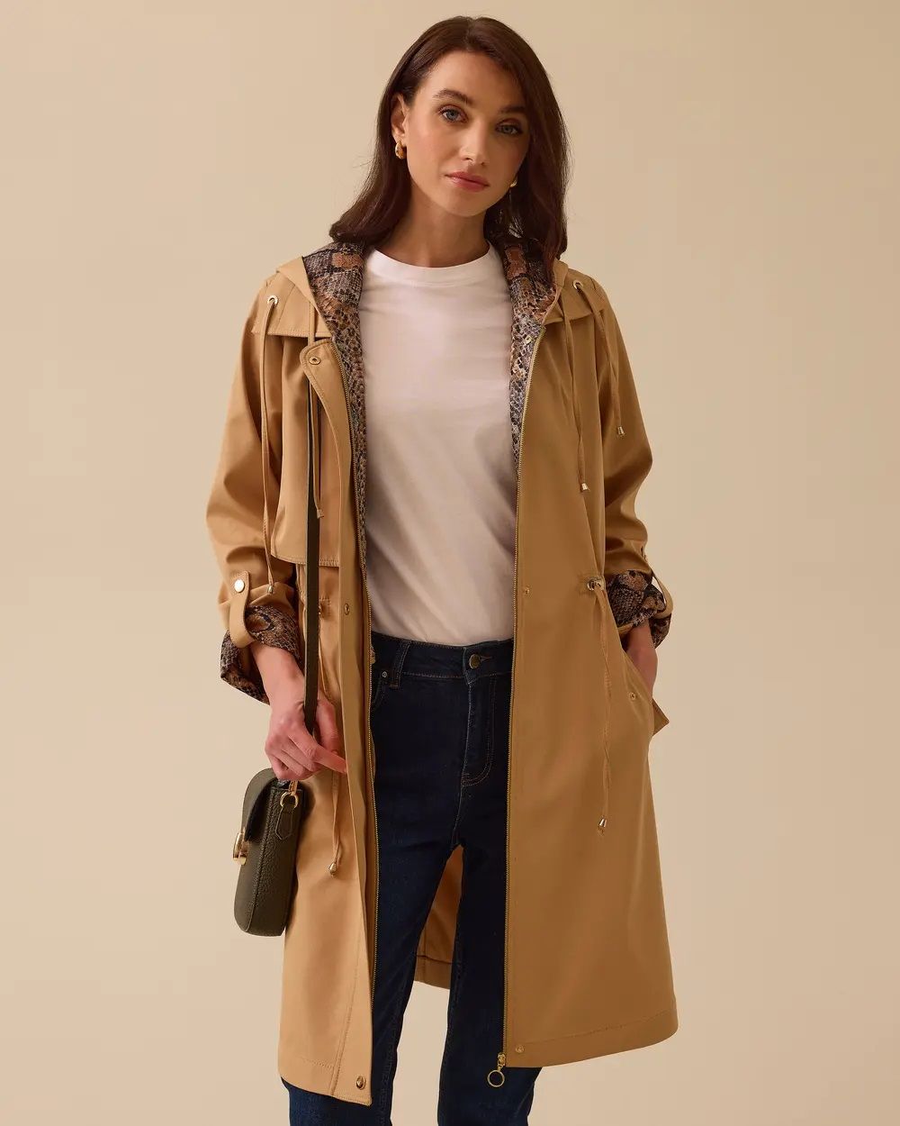 SEÇİL Leopar Desenli İç Astarlı Kapüşonlu Trençkot