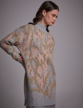 KAYRA Exclusive Animal Print Simli Triko Tunik