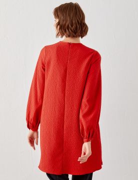 KAYRA Boncuk İşlemeli Crinkle Tunik Kırmızı