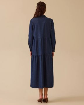 SEÇİL GÖMLEK YAKA DÜĞMELİ JEAN ELBİSE