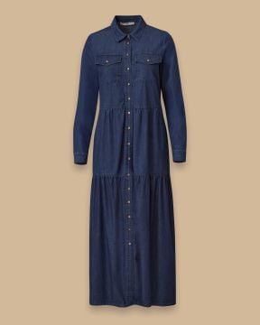 SEÇİL GÖMLEK YAKA DÜĞMELİ JEAN ELBİSE